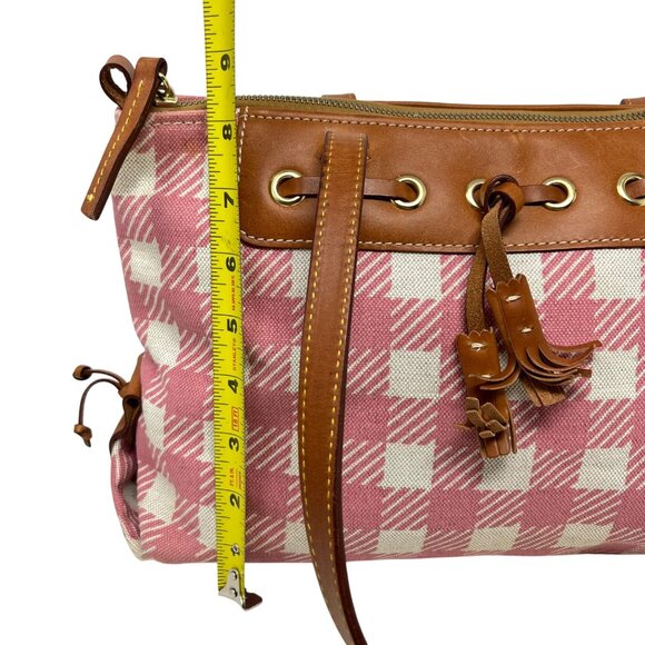 Dooney & Bourke Pink & Beige Checkered Canvas Tote Bag With Leather‎ Accents - Picture 13 of 15